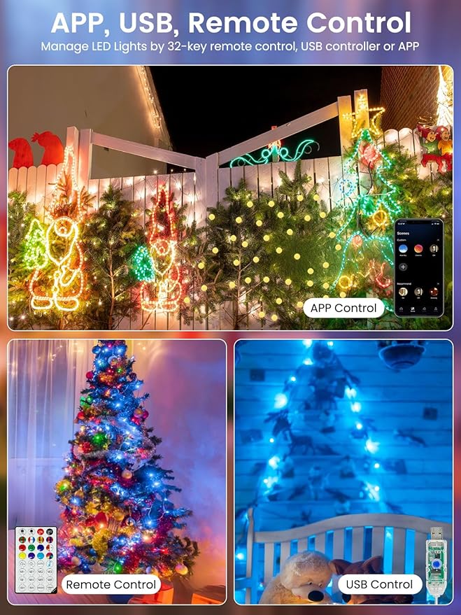 Smart Color Changing Halloween Lights, 33FT 66LED App Control RGB Globe String Light with Remote & Timer, Music Sync Twinkle Christmas Tree Light Waterproof Indoor Outdoor Halloween Decorations