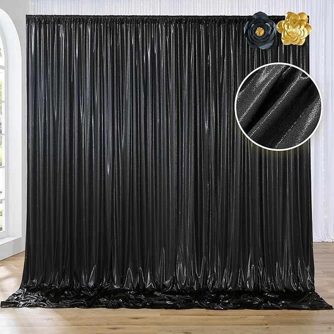 10x10 ft Black Sequin Backdrop Curtain Panels for Parties, Wrinkle Free Glitter Photo Backdrop Drapes 2 Panels 5x10FT Back Drop Cloth Shiny Fabric for Wedding Birthday Christmas Photography Background