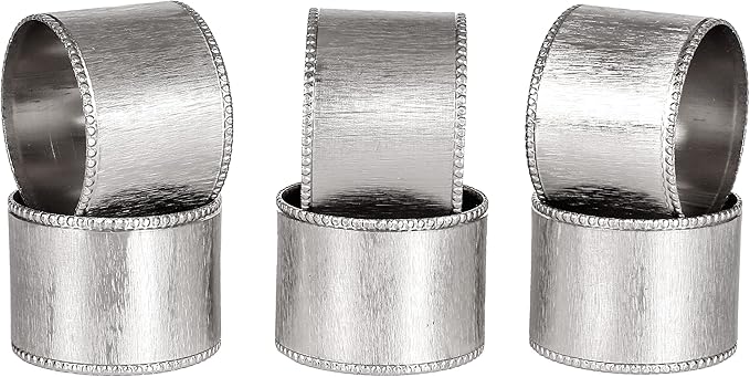 12 Pack Decorative Napkin Ring - Heavy Duty Metal Round Napkin Holders, Silver Electroplated Finish with Beaded Edge, Vintage Rustic Metal Napkin Rings for Dining, Weddings,Holidays - CLEENTABLE