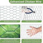 Chicken Wire Fencing Mesh, Galvanized Hexagonal Floral Chicken Wire, Outdoor Anti-Rust Poultry Netting for Garden Fence (4 ft x 100 ft, PVC Coated)