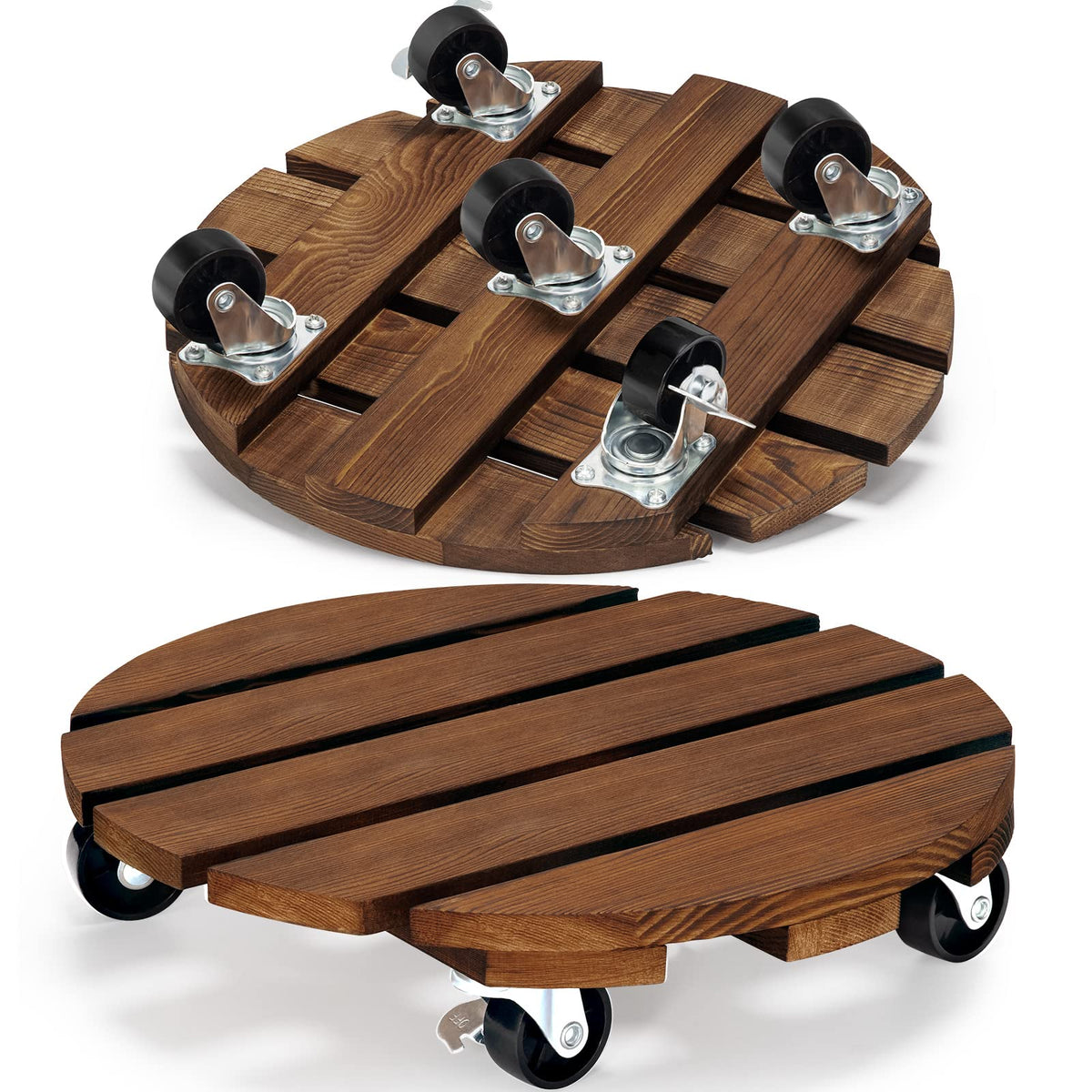 Yangbaga 2pack Plant Caddy 12’’Wood Duty Rolling Plant Stand with 2 360° Lockable Caster Wheels,Indoor Outdoor on Roller Patio/Flower Pot/Succulent Pots