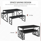 VECELO Kitchen Dining Table Set for 4 to 6, 55" Wood Dinette 2 Benches with Metal Frame for Dinner Breakfast Nook and Small Space, Black