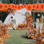 Orange Hallowmas Party Hanging Fans DIY Set - 12pcs Paper Fans with Pinwheels - DIY Paper Craft for Wedding, Birthday, Christmas Party Decoration