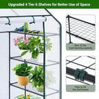 Ohuhu Small Greenhouse for Outdoors: 4 Tiers 6 Shelves Walk-in Indoor Green House Heavy Duty Plant Stands Reinforced Plastic PE Cover Mini Portable Warm House for Outside, 4.8x2.5x6.4 FT White