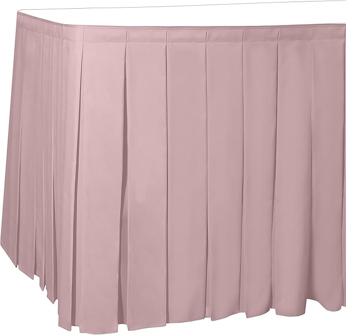 Ultimate Textile Pleat Polyester Fabric Table Skirt - Machine Washable Flame Resistant with Clips for Events, Weddings & Trade Shows, Cut & Sewn in Paterson, NJ - Light Pink, 21' Box Pleat