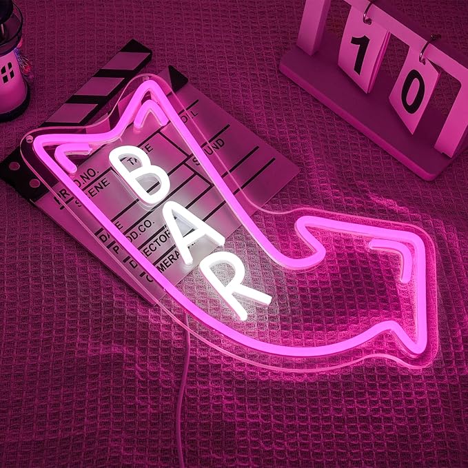Bar Neon Sign for Wall Decor Arrow Neon Light Pink LED Neon Sign Letter Led Neon Light for Bar Man Cave Party Decoration