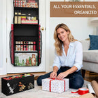 Over Door Wrapping Paper Organizer Storage with Removable Drawer & Side Pockets, Multi-Purpose Over the Door Gift Wrapping Organizer for Gift Bags, Paper, Ribbons, Bows, Ornament and Other Tools