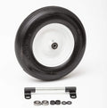 Flat Free Universal Wheelbarrow Replacement Tire | Complete Wheel Assembly | White Rim and Ribbed Tread | 16" Wheel | Adapter Kit Included