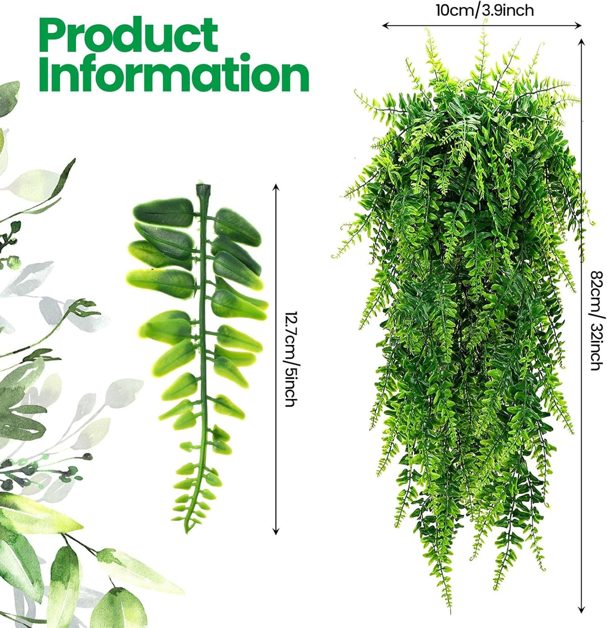 Geosar 96 Pcs Artificial Hanging Plants 32 Inch Hanging Boston Ferns Plastic Fake Plants for Wall Room Garden Wedding Garland Indoor Outdoor Decoration, No Basket