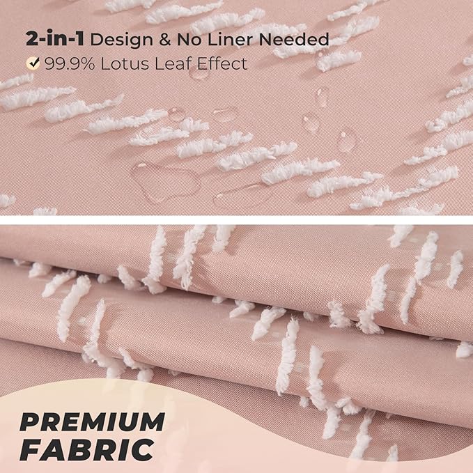 Extra Long Blush Pink Boho Shower Curtain Cute Shower Curtain Textured Tufted Chevron Striped Minimalist 72 x 96 Bathroom Shower Curtains