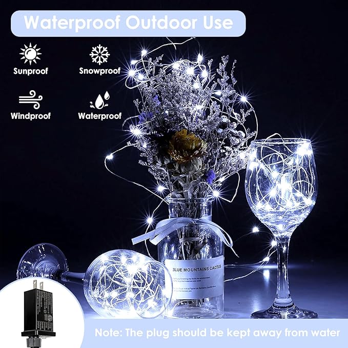 66Ft 200LED Fairy Lights Plug in with Remote, Waterproof String Lights Outdoor & Indoor 8 Modes with Timer, LED Twinkle Lights for Girl's Room Garden Patio Halloween Christmas Decorations (Cool White)
