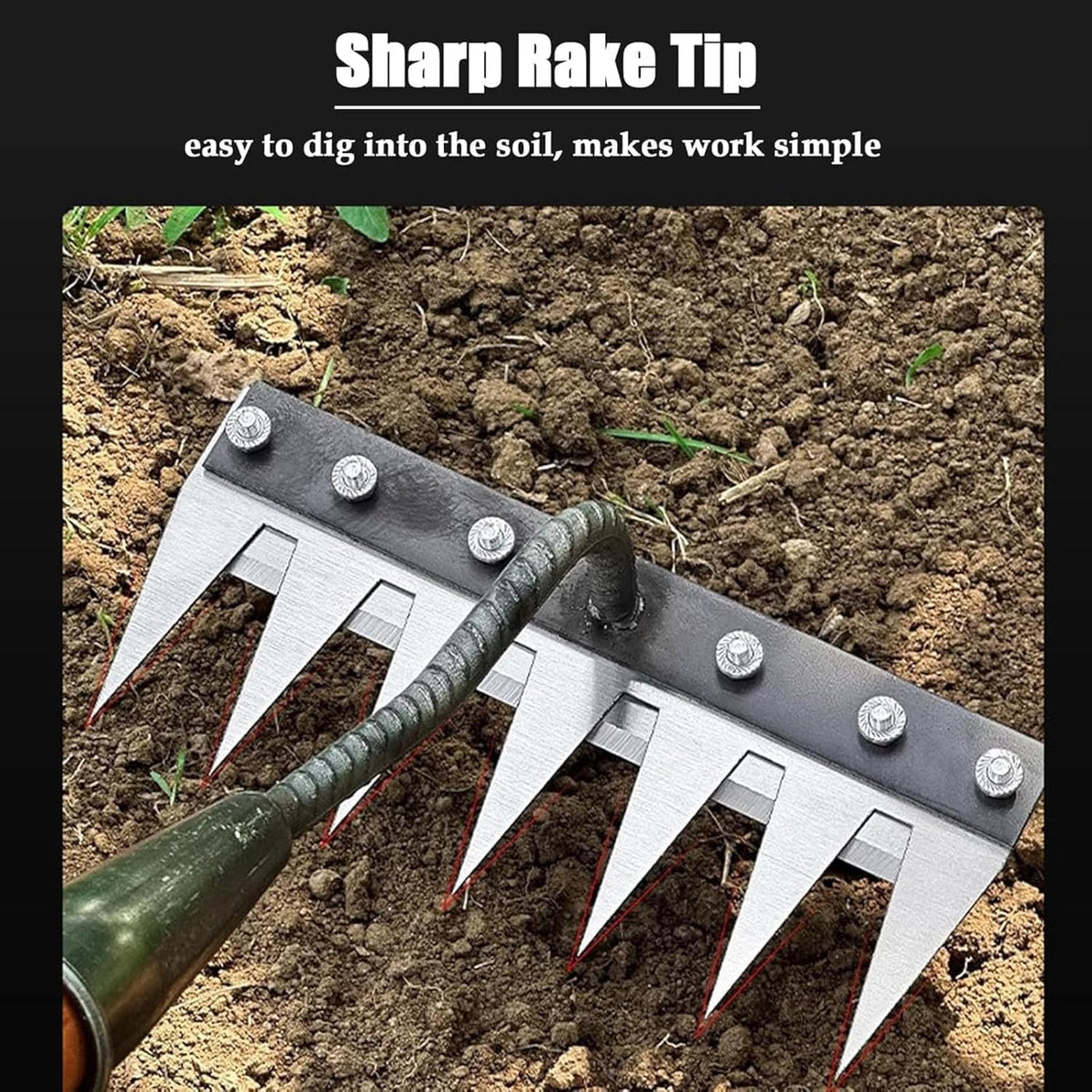 Iron Rake 2.0, Upgraded Iron Weeding Rakes 2.0, Iron Rake for Gardening and Weeding, Multifunctional Heavy-Duty Iron Rakes Gardening Hand Weeder Tools, Durable ＆ Lightweight (8 Teeth)
