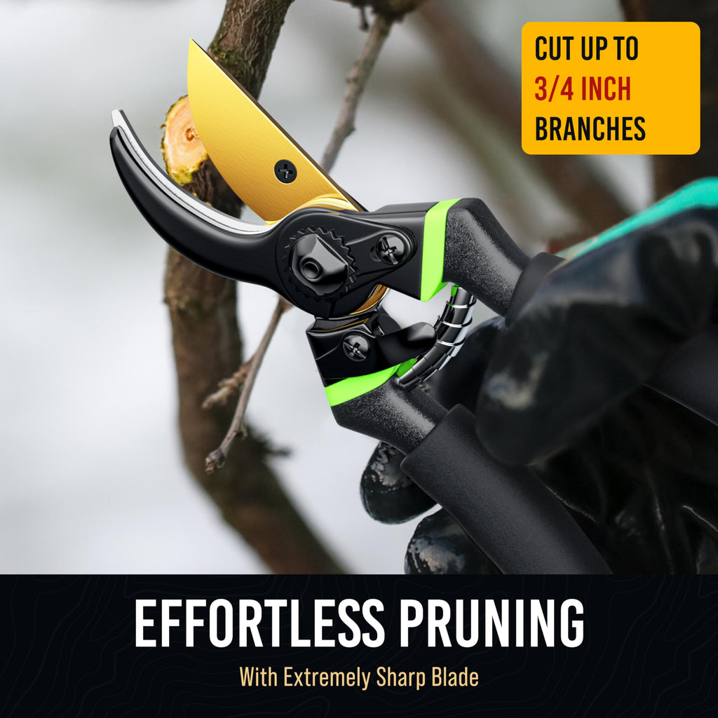 Ultra Sharp Japanese Steel Pruning Shears - Cuts 3X Easier, Weak Hand Arthritis Clippers, Rust-Resistant Titanium Coated Pruner, Effortlessly Cuts 3/4 Inch