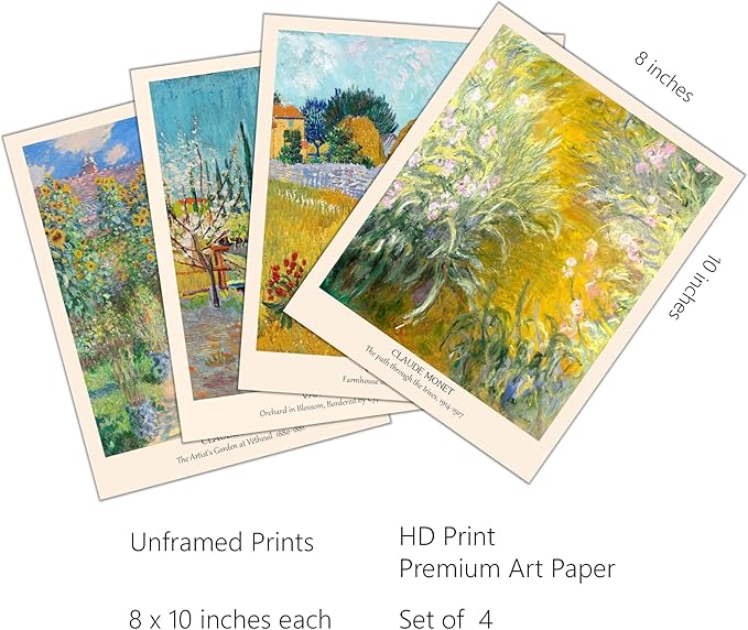 AIOAIFUT Famous Impressionist Artists Van Gogh Claude Monet Vintage Wall Art Prints, Set of 4, 8x10 inches, Unframed