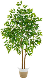Artificial Ficus Tree, 5ft Tall Fake Ficus Tree with Basket, Faux Plant for Indoor Outdoor Home Livingroom Office Garden Porch Décor