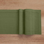 Solino Home Linen Table Runner 60 Inches - 100% Pure Linen Olive Hemstitch Table Runner 14 x 60 Inch Ideal for Dresser and Coffee Tables - Classic Hemstitch - Thanksgiving