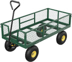 GarveeLife 900 LBS Garden Cart with Removable Mesh Sides, Heavy Duty Steel Garden Wagon with Adjustable Handles & 10 in Pneumatic Tires, Utility Wagon for Lawn Camping Farm Yard, Green+Black