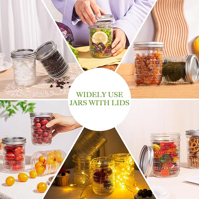 Mason Jars 16 Oz with Lids 6 Packs, Vintage Wide Mouth Glass Canning Jar for Pickling, Fermenting, Storing, Canning, Home Decor, Salad Jam and DIY Crafts