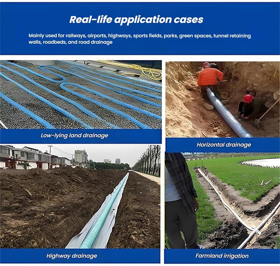 French Drain Pipe，Flexible Underground Drainage Tube,Soft Infiltration Pipe,\U200b DIY Construction Site(8cm/3.1in 9.8ft)