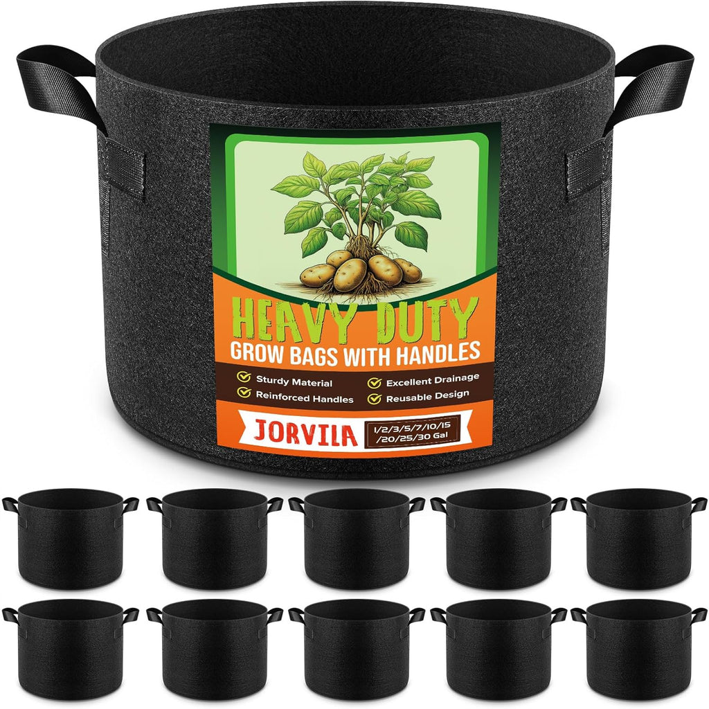 10 Pack 2 Gallon Grow Bags, Thickened Nonwoven Fabric Planter Pots with Handles, Heavy Duty 300G Garden Pots for Tomato, Potato and Vegetable