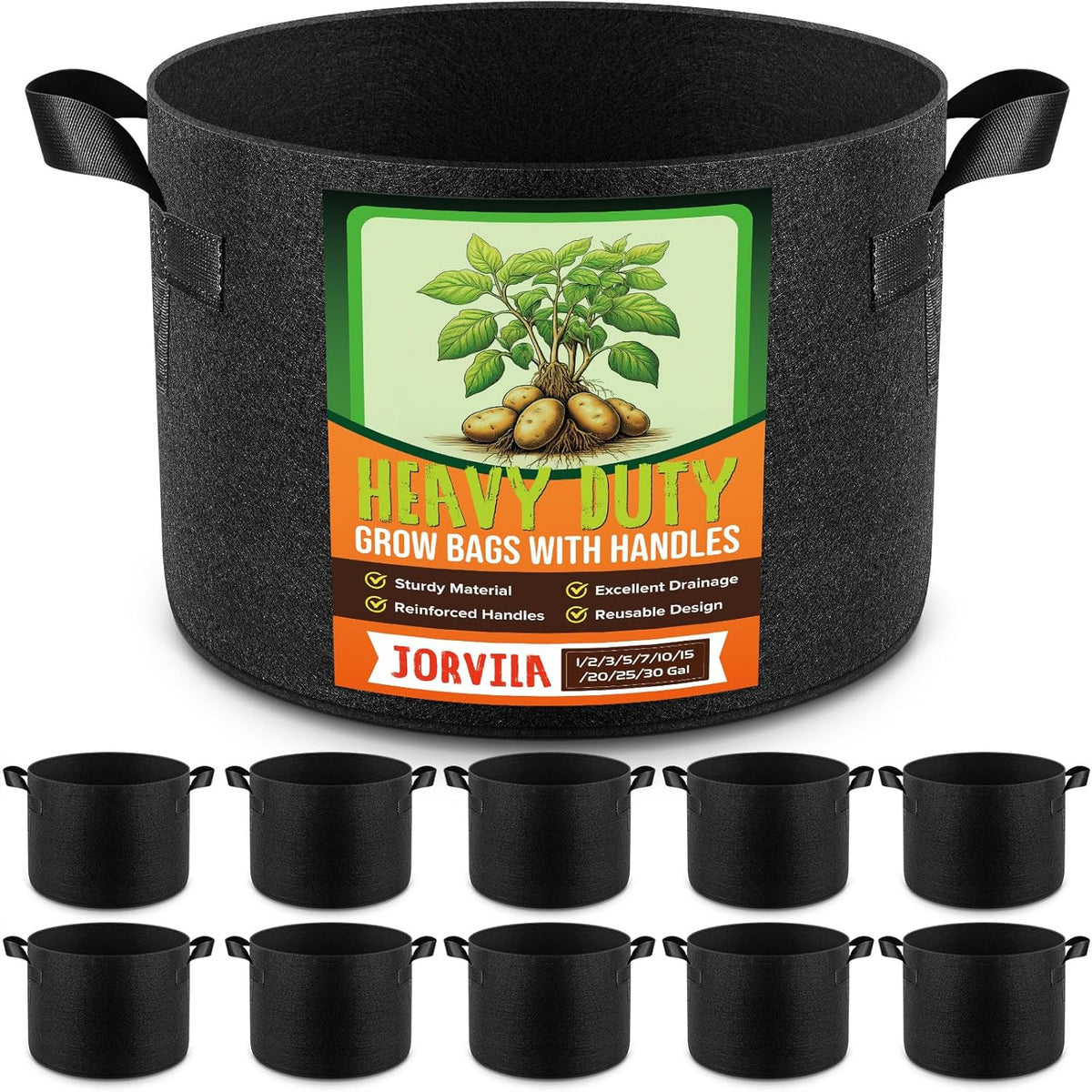 10 Pack 30 Gallon Grow Bags, Thickened Nonwoven Fabric Planter Pots with Handles, Heavy Duty 300G Garden Pots for Tomato, Potato and Vegetable