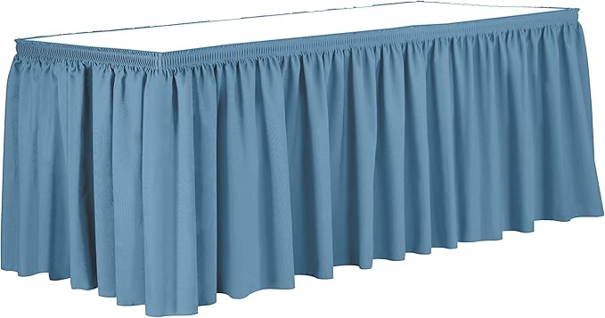 Ultimate Textile Pleat Polyester Fabric Table Skirt - Machine Washable Flame Resistant with Clips for Events, Weddings & Trade Shows, Cut & Sewn in Paterson, NJ - Light Blue, 14' Shirred Pleat