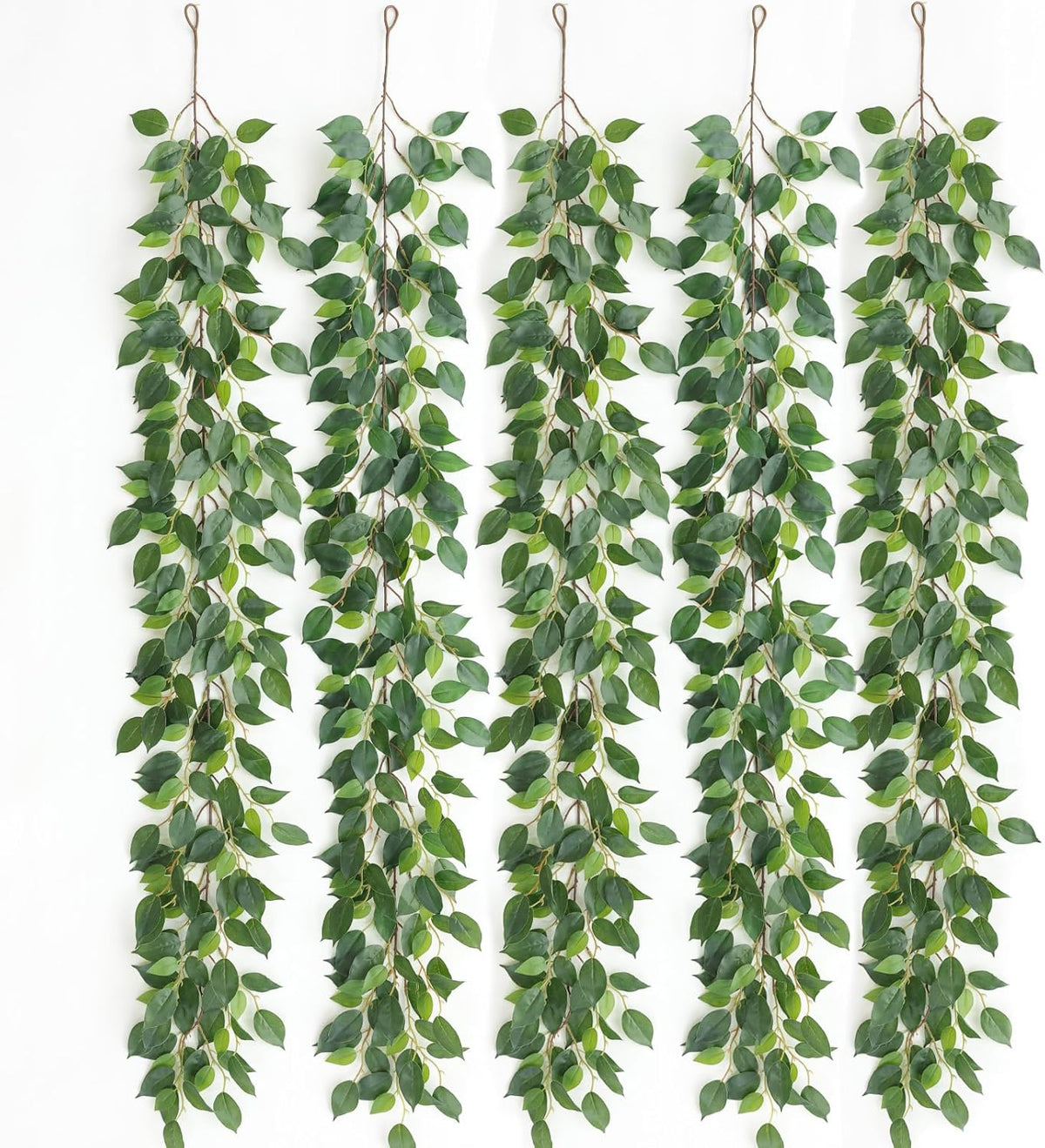 mizii 5 Packs 390" Artificial Vines Ficus Garland Fake Vine Silk Green Leaves Faux Plants Greenery Decoration for Bedroom Room Wall Party Table Centerpieces Wedding Arch Decor
