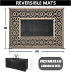 Outdoor Rug 9x12 Patio Waterproof Mat Camping Carpet Outside Area Rug Reversible Brown Rugs for RV Deck Entryance Porch Picnic Balcony Beach