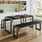 SHA CERLIN Kitchen Dining Table Set for 4 with Benches, Rustic Small Space Saving Dinette, Heavy Duty Metal Frame