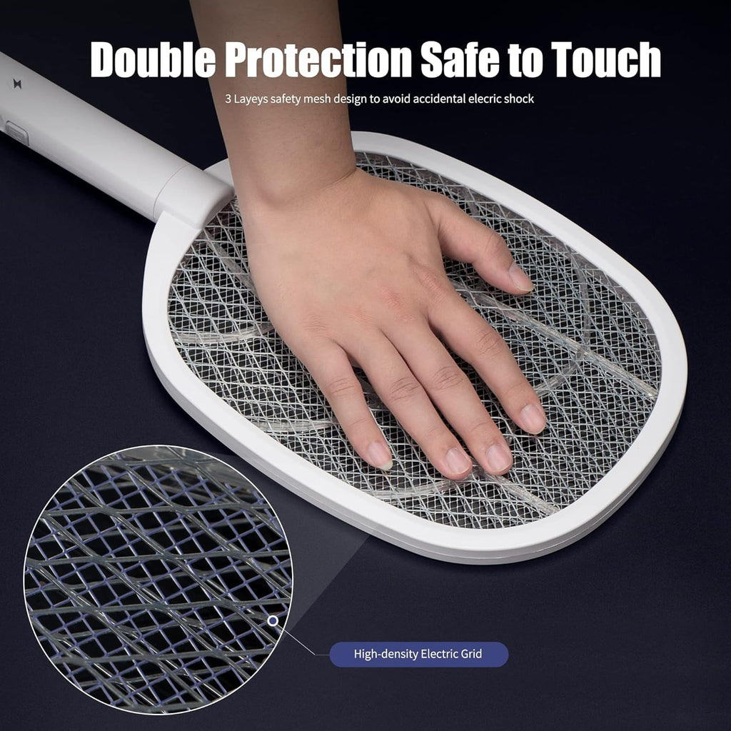 Lulu Home 2-in-1 Electric Bug Zapper Racket, 3000V High Voltage LED Lighted Handheld Mosquito Swatter with 3 Layer Safety Mesh, USB Charging Portable Fly Killer Racquet for Indoor Outdoor Use