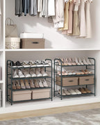 SONGMICS Shoe Rack, 4 Tier Shoe Organizer for Closet, Holds up to 16 Pairs of Shoes, Shoe Rack for Front Door Entrance, Metal Shoe Shelf with Adjustable Tilt Angle, for Entryway, Garage, Grey