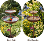 EdenseeLake Double Metal Bird Bath for Outside, 43.8 Inch Upgraded 5-Prong Base Stake Birdbaths Feeder with Detachable Bowls for Outdoors Lawn Patio Yard Garden Decor