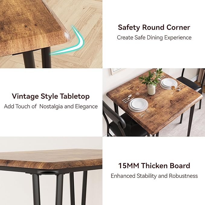 GarveeHome Dining Table Set for 2, Kitchen Table with Upholstered Chairs for Kitchen Room and Small Spaces (Vintage, Table with 2 Chairs)