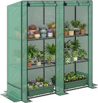 Outsunny Lean-to Greenhouse with 3 Tier Shelves, 56.7" x 18.9" x 59.8" Portable Small Greenhouse with PE Cover, 2 Roll-Up Zippered Doors, for Indoor Outdoor Garden Backyard Balcony, Green