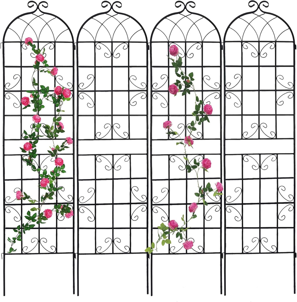 4 Pack Metal Garden Trellis 86.7" H Garden Fence Rustproof Trellis for Climbing Plants Support Roses Flower Outdoor Lawn Black