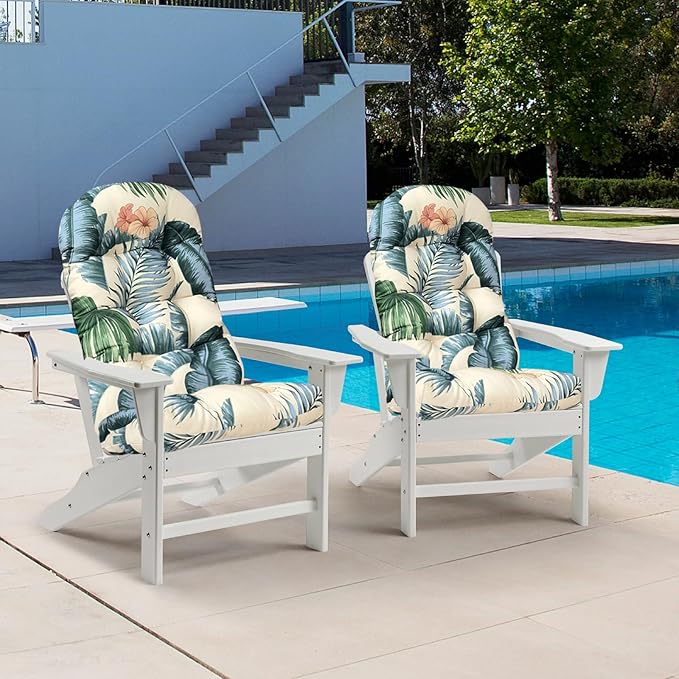 Outdoor Chair Cushions Waterproof Set of 2 Printing Tufted Adirondack Cushion Anti-Slip Thickened High Back Patio Seat Pads 47"*19.68"*3.9" Hawaii