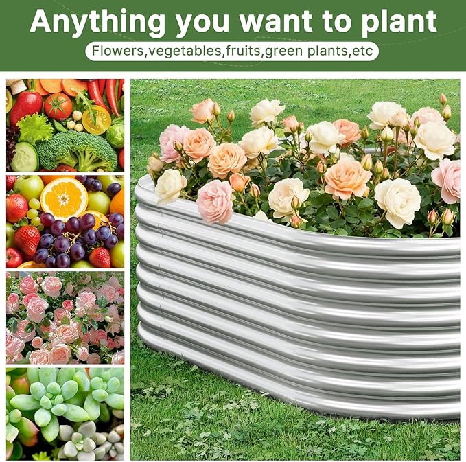 3 PCS Tall Galvanized Raised Garden Bed Outdoor, Metal Garden Bed for Vegetables, Above Ground Garden Box for Flower, Steel Raised Beds for Gardening - 4x2ft