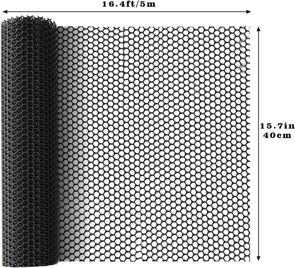 16.4 FT x 15.7 in Roll Mesh Fence, Versatile Black Plastic Fencing & Netting, Cuttable Animal Wire Mesh Fence, Durable Tree Trunk Protector, Suitable for Cat Dog Rabbit Barrier and Plant Protectors