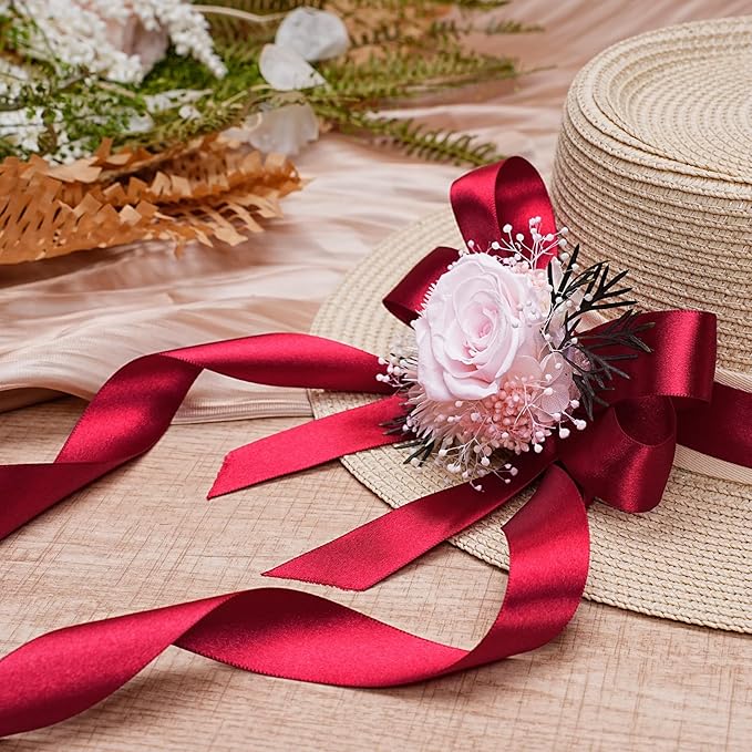 LaRibbons Burgundy Satin Ribbon 1 Inch 25 Yards Luxury Double Faced Dark Red Silk Ribbon for Flower Bouquet Crafts Gift Wrapping Wedding Party Christmas Decoration