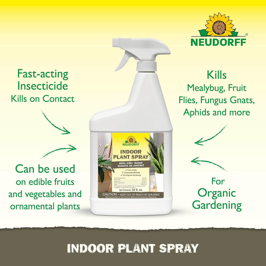 Neudorff Indoor Plant Spray for House Plants & Greenhouse, Kills Spider Mites, and Scale and 100+ Listed Insects on Contact for Organic Gardening, Contact Insecticide, Ovicide (32 oz)