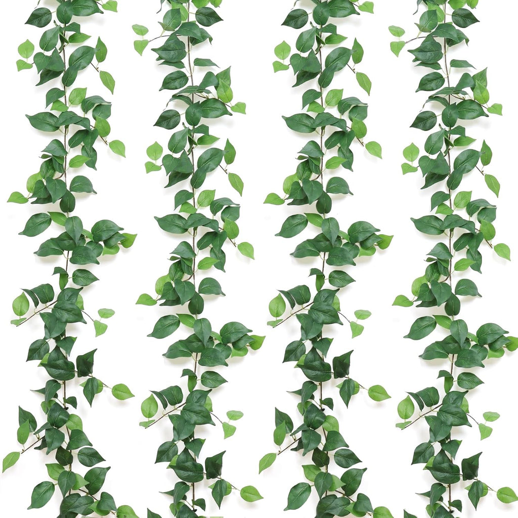 Dremisland 4 Strands Artificial Scindaps Vines Garland 6.7ft Fake Vines Ivy Garland Silk Green Leaves Faux Hanging Plants Greenery Decoration for Bedroom Wall Patio Party Wedding Decor(Ivy, 4PCS)