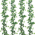 Dremisland 4 Strands Artificial Scindaps Vines Garland 6.7ft Fake Vines Ivy Garland Silk Green Leaves Faux Hanging Plants Greenery Decoration for Bedroom Wall Patio Party Wedding Decor(Ivy, 4PCS)