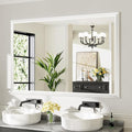 60x40 Inch White Bathroom Mirror for Wall, Thick Metal Framed Rectangle Mirrors for Over Sink, Bedroom, Living Room, Entryway, Anti-Rust, HD Tempered Glass
