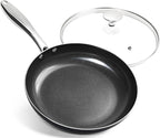 MICHELANGELO Ceramic Frying Pan - 10 Inch Frying Pan Nonstick with Lid, Non-Toxic Skillet with Stainless Steel Handle, Nonstick Skillet, Black