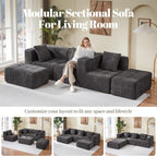 Modular Sectional Sofa with Deep Seat, Cloud Couch with 2 Movable Ottoman, No Assembly Required, Modern Plush Corduroy Cloud Couches for Living Room & Apartment, Grey