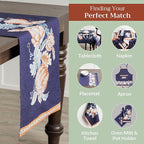 Maison d' Hermine Table Runner 100% Cotton Single Layer Table Runners 72 inches Long for Thanksgiving Christmas Decorations Home Kitchen Dining Party Wedding (Pumpkin Blues, 14.5" x 72")