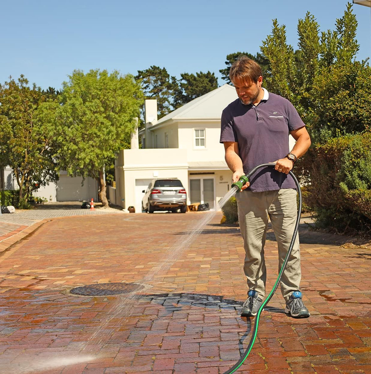 Hybrid Garden Hose 5/8 IN. x 75 FT, Heavy Duty, Lightweight, Flexible with Rotatable Grip Handle and Solid Brass Fittings