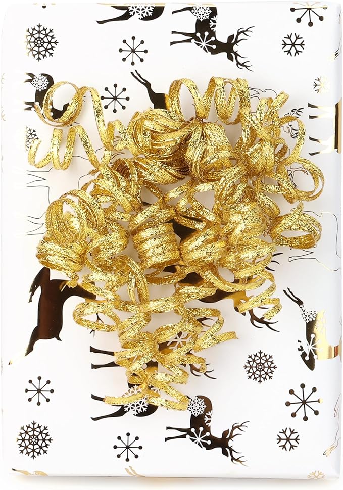 6" Metallic Gold Christmas Curly Ribbon Bows for Gift Wrapping Self Adhesive Gift Bows for Holiday Decor, Baskets, Birthday, Wedding, Presents, Party Favors Decorations 6 Counts