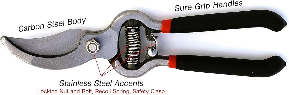 Garden Guru Classic Bypass Pruning Shears Clippers – Heavy Duty Forged Steel Garden Pruners – Safety Lock – Non Slip Comfort Grips – Cuts up to 1” – Professional Bypass Pruners for Gardening (4 Pack)