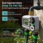 QUOBAS Brass Sprinkler Timer, Programmable Water Hose Timer for Garden Hose Faucet with Waterproof LCD Screen, Rain Delay/Manual/Automatic Irrigation Watering System for Garden, Lawn, Yard - 2 Zone